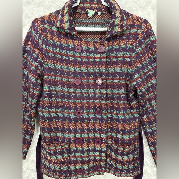 Shu-Shu Women's Multicolored Button Tie Waist Western Knit Jacket - Picture 4 of 12